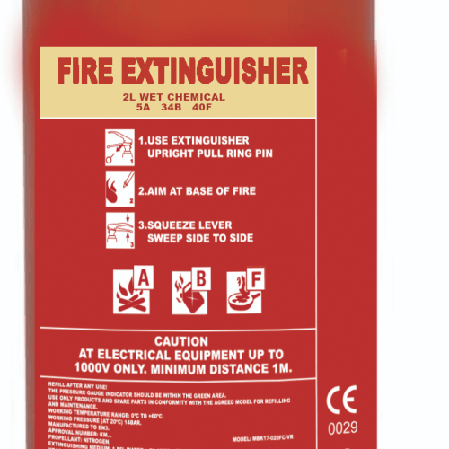 Πυροσβεστήρας Wet Chemical αφρού 2lt BSI KITEMARK, με δοχείο μονόραφο με πλαστική εσωτερική επικάλυψη