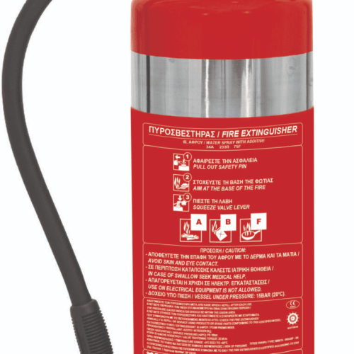 Ανοξείδωτος πυροσβεστήρας ABF Wet Chemical 6lt, με δοχείο μονόραφο, με κλείστρο με βαλβίδα ασφαλείας μανομέτρου